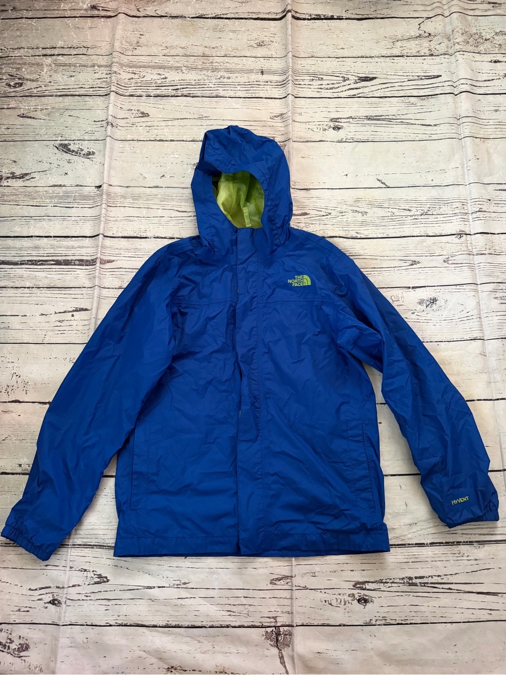 The North Face Royal Blue Hooded Windbreaker with Lime Liner